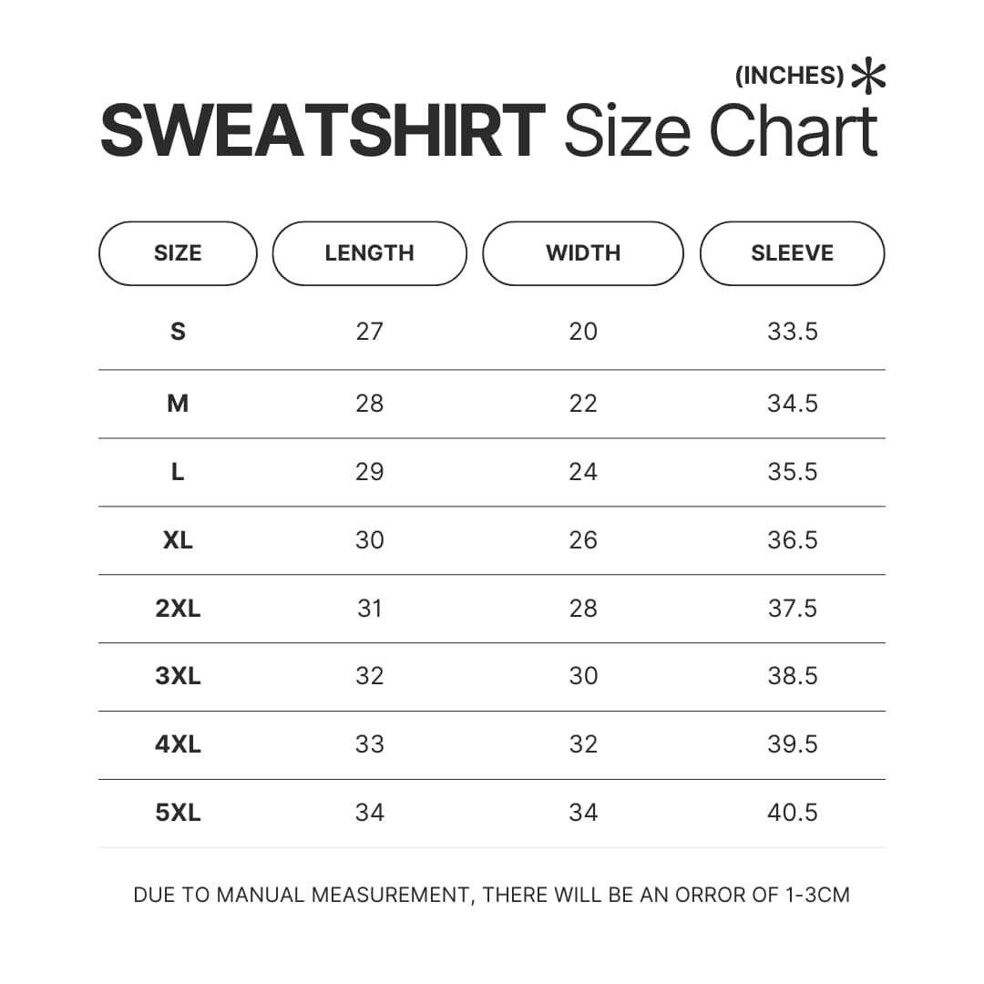 Sweatshirt Size Chart - ABBA Voyage UK Shop