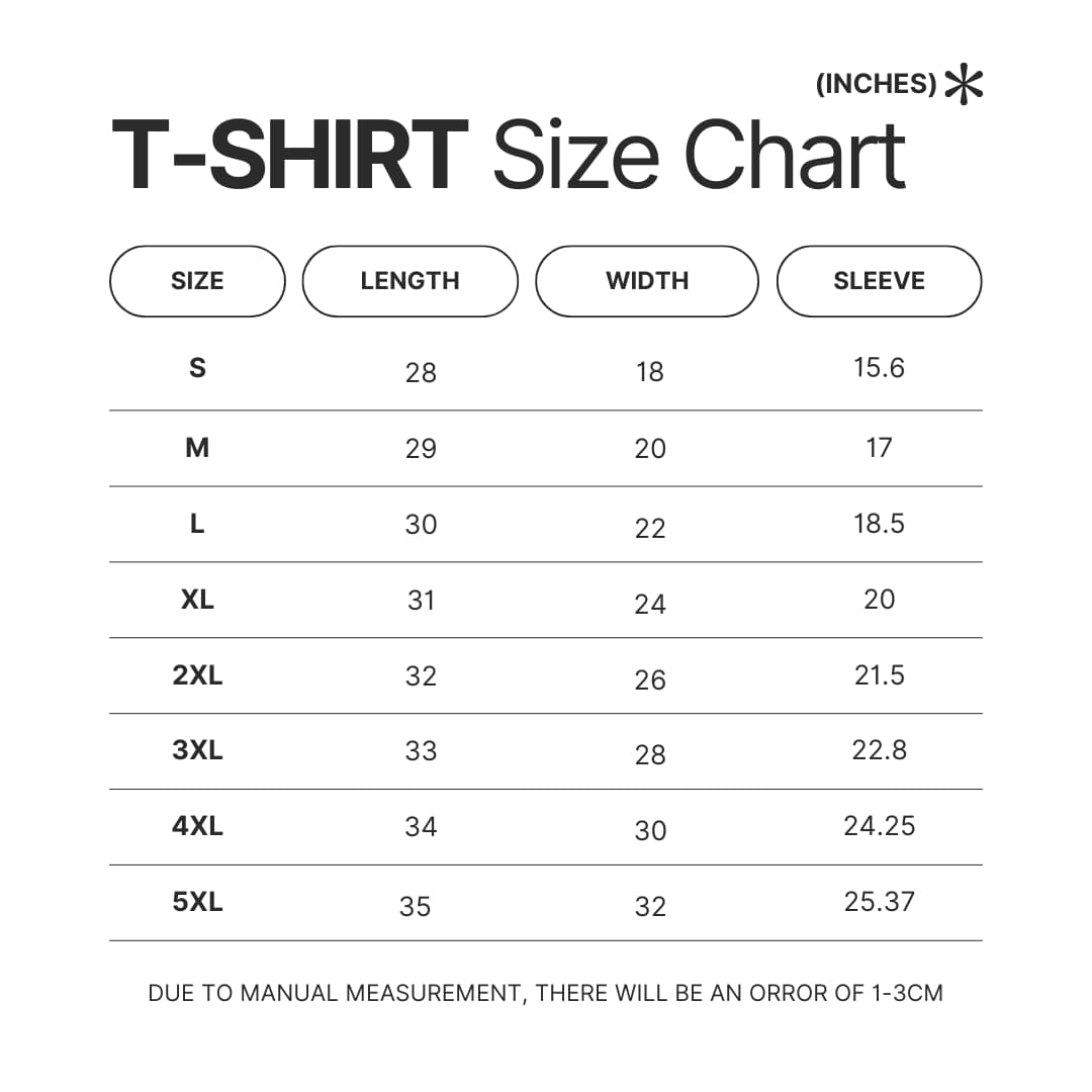 T shirt Size Chart - ABBA Voyage UK Shop