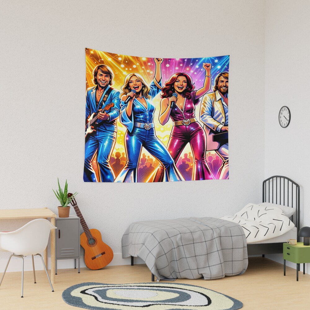 Abba Dancing Lights Neon Retro Pop Disco Energy Tapestry